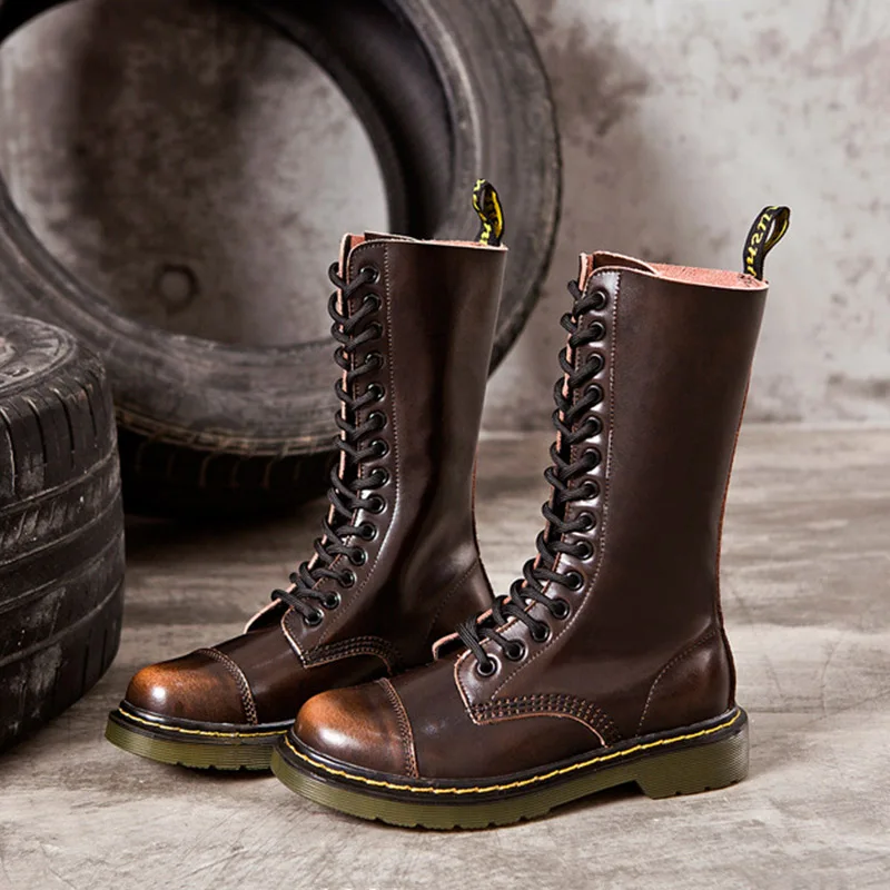 Высокие сапоги на шнуровке Короткие Женские мотоциклетные ботинки низком