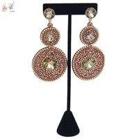 yulaili new fashion crystal earring rhinestone red pink color round shape earrings for women jewelry accessories bijoux