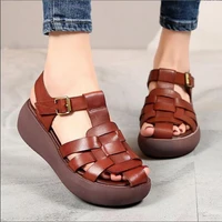 2020 fashion retro women sandals wedge platform gladiator sandals for women summer shoes genuine leather high heel sandal