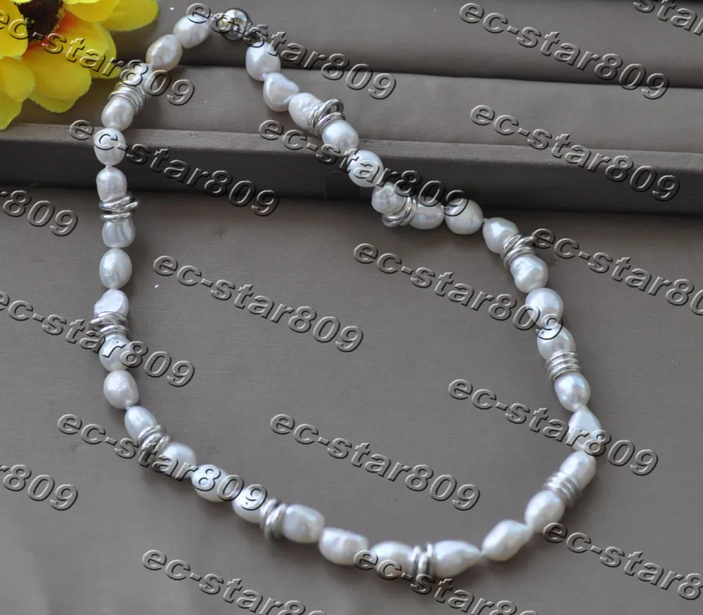 

Z11296 17" 12mm White Baroque Freshwater Pearl Ring Necklace Women Fine Jewelry