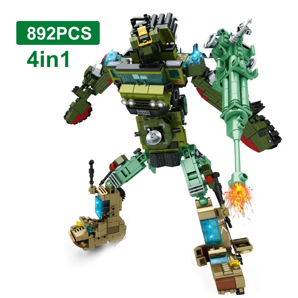 892pcs 4 in 1 Transformation Robot Mecha Building Blocks Military Tank Army ww2 Vehicle Bricks Toys For Children | Игрушки и хобби