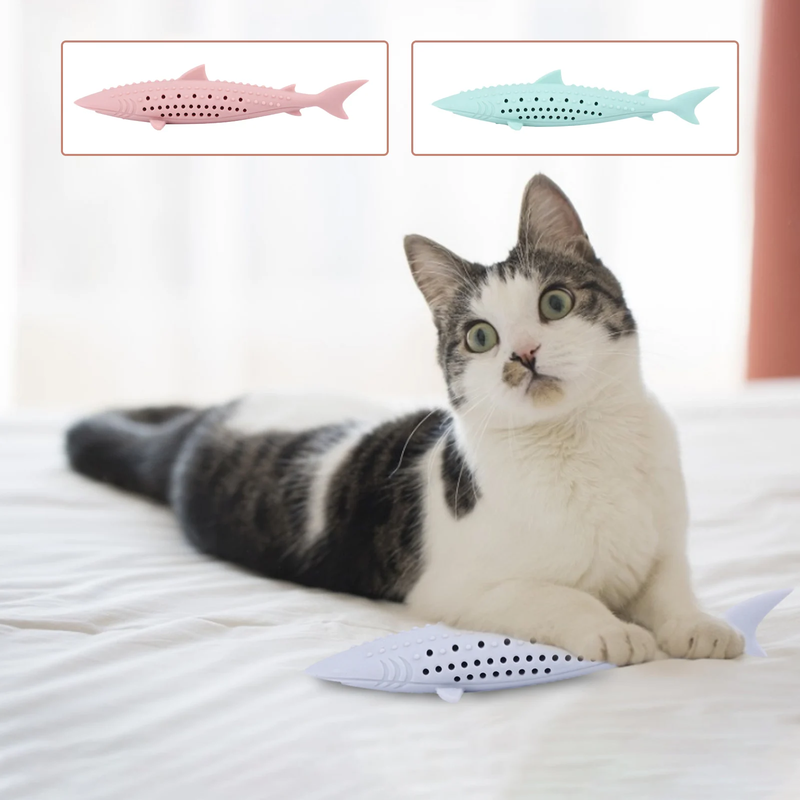 

Силиконовые жевательные игрушки для кошек Pet кошачья мята боковых зубов очистки моделирование рыбы Форма обучение Интерактивная кошка игр...