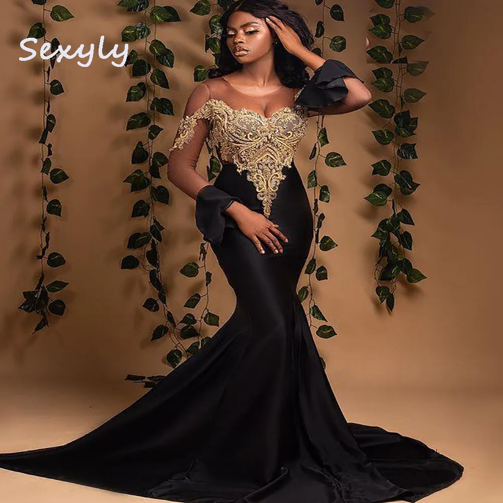 

Plus Size African Mermaid Evening Dress With Long Sleeve Black Girls Long Sleeve Prom Dress 2022 Formal Robe De Soirée Femme