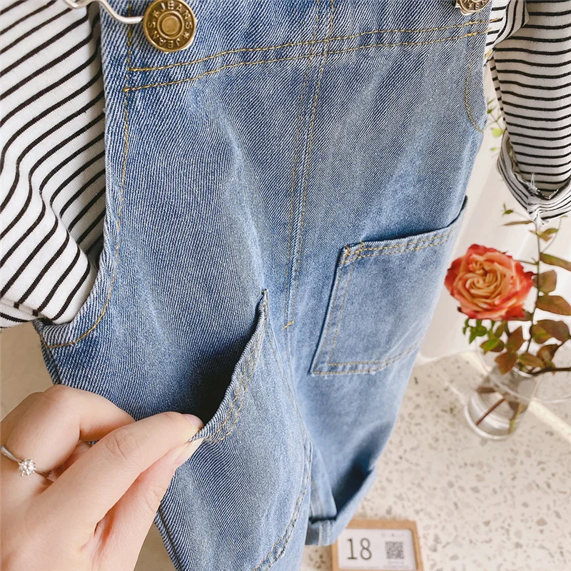 2022 Spring Autumn Casual Solid Color Loose Denim Overalls For Baby Girl Korean style Clothing