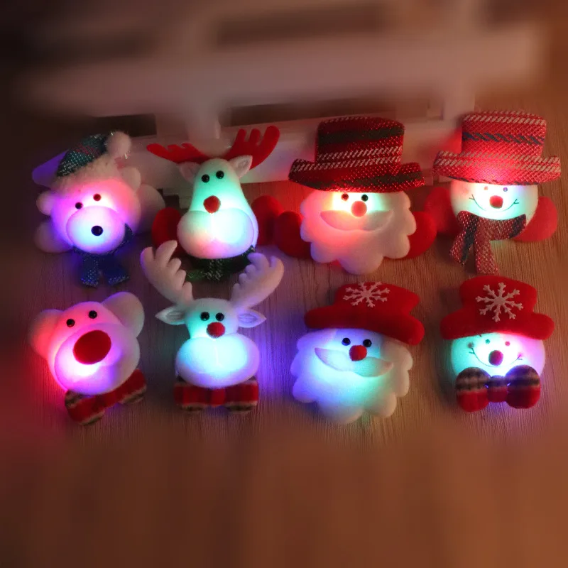 

12 Pcs LED Light up Flashing Santa Claus Bear Deer Christmas Snowman Cute Mini Brooch Pins Friends Gift Child Adults