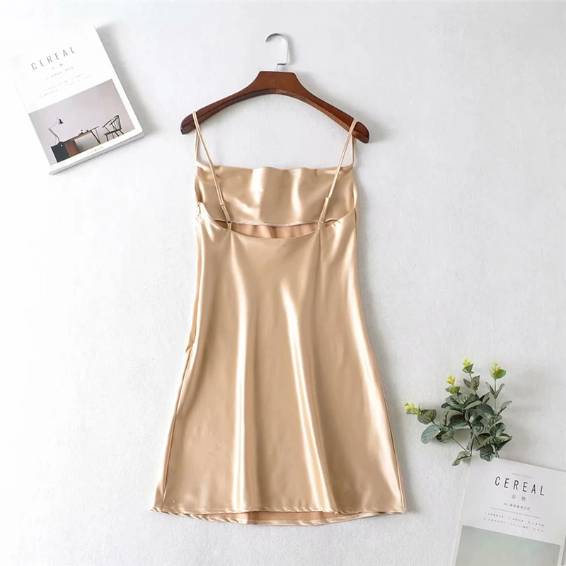 Vintage chic women sleeveless beach strapless mini dresses Ladies Summer satin happie dress vestidos