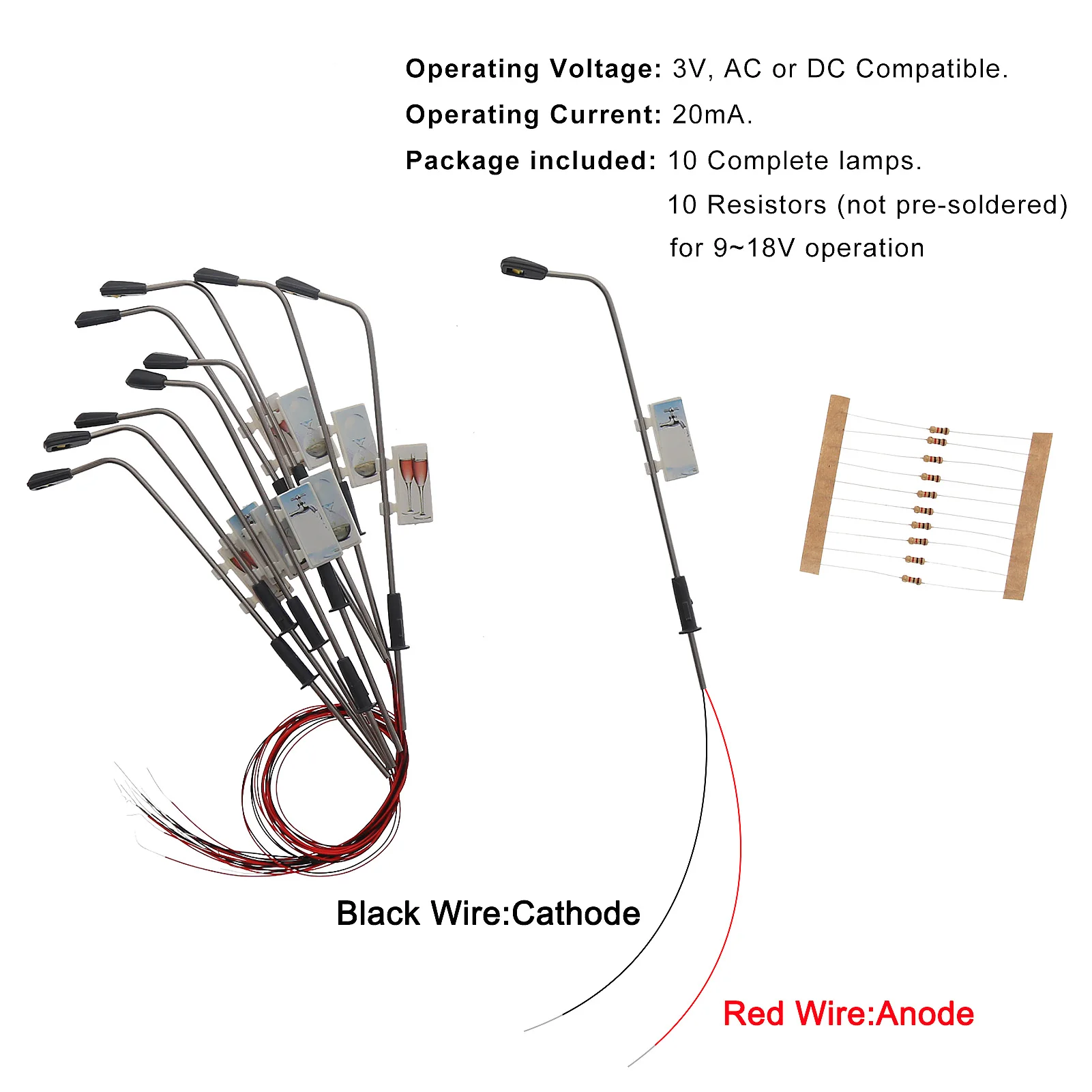 LQS07 20 шт. модель поезда рекламные лампы уличные фонари HO TT масштаб 1:87 светодиод 3 в