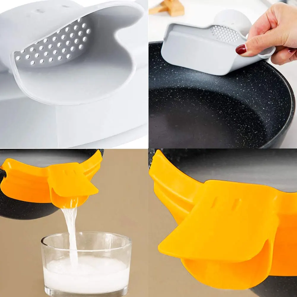 

2PCS Pour Soup Funnel Pots Pans Bowls And Jars Anti-Spill Duckbill Diversion Deflector Mouth ClipOn Silicone Snap Funnel Yellow