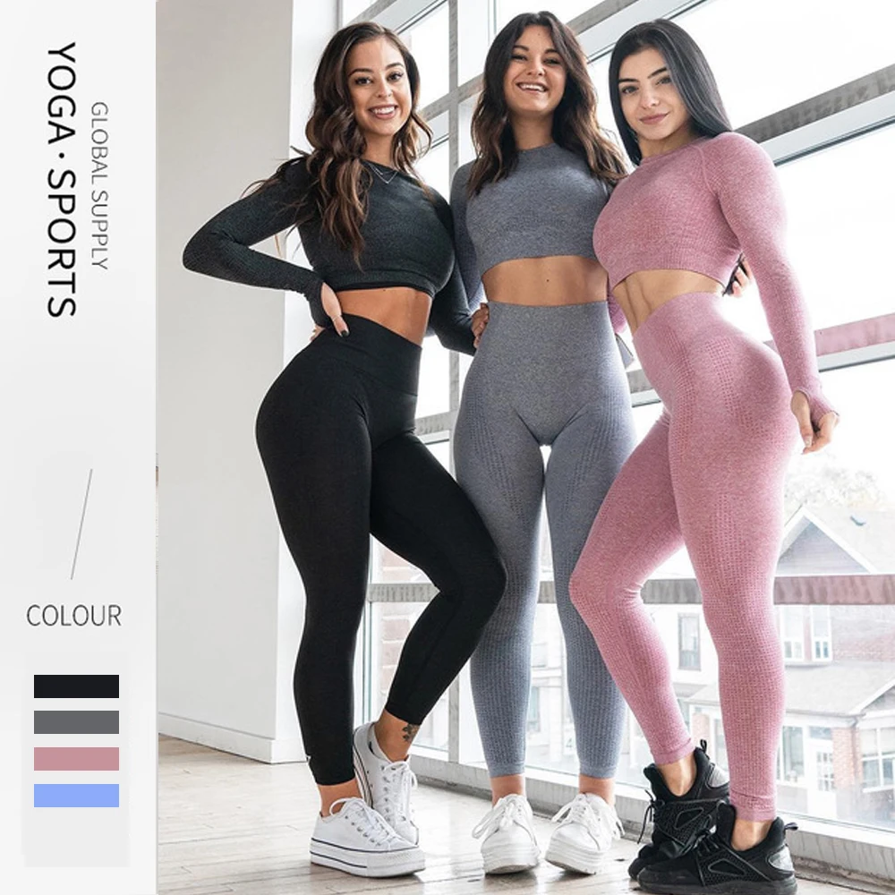 Бесшовные штаны для йоги одежда тренировок леггинсы футболка с длинным рукавом