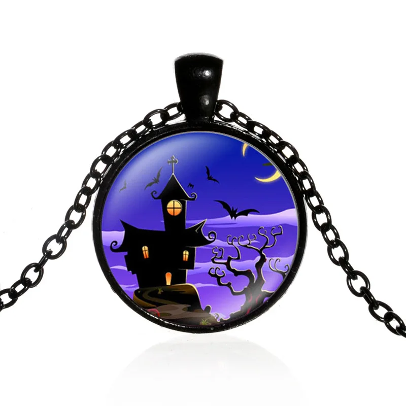 Абай Хэллоуин замок летучая мышь дерево кулон ожерелье колье корейский для