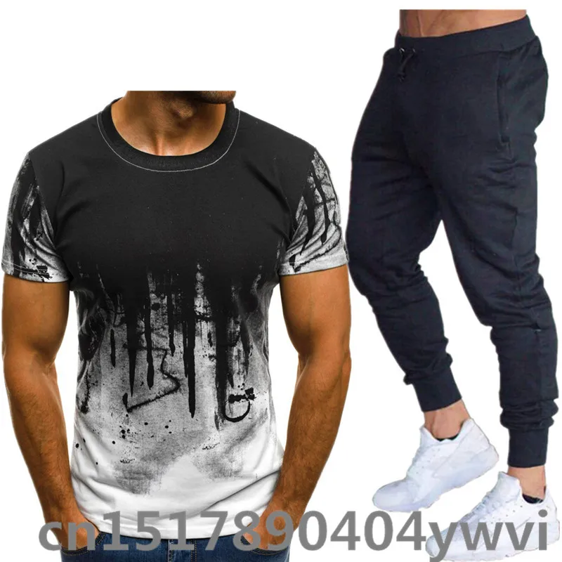 

2021 Summer Short-Sleeved T-Shirt trousers Suit Sports Pants New Brand Pants Casual Men's Suit Fashion Sportswear