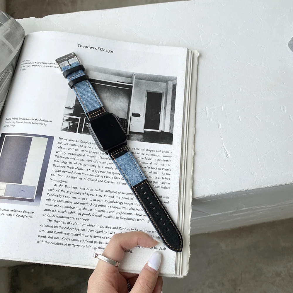 Ремешок нейлоновый кожаный для Apple Watch Band 40 мм 44 42 38 тканый наручный браслет iwatch