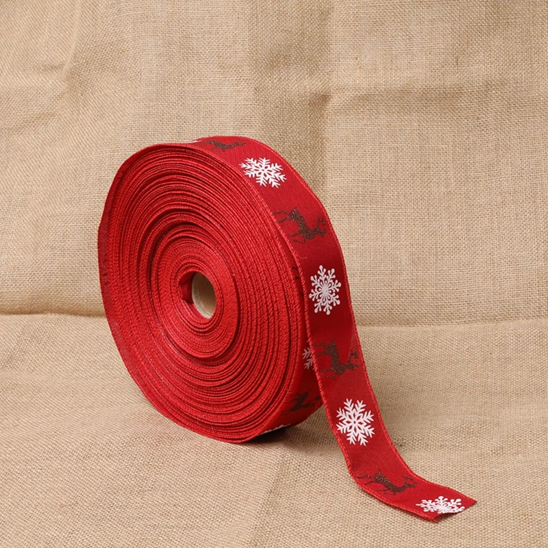

10 Rolls Glitter Elk Snowflake Christmas Burlap Ribbon DIY Crafts Bow Tree Decor F3MF