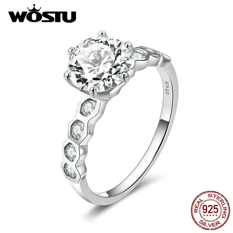 WOSTU, сказочное элегантное Кристальное кольцо, 925 пробы, серебряное, прозрачное, CZ, кольца на палец для женщин, свадебное, обручальное, ювелирное изделие CQR476