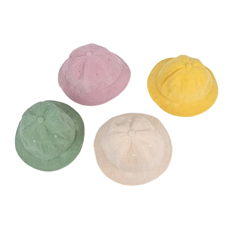 

2020 New Corduroy Solid Color Bucket Hat Fisherman Hat Outdoor Travel Hat Sun Cap Hats for Children Boys and Girls 04