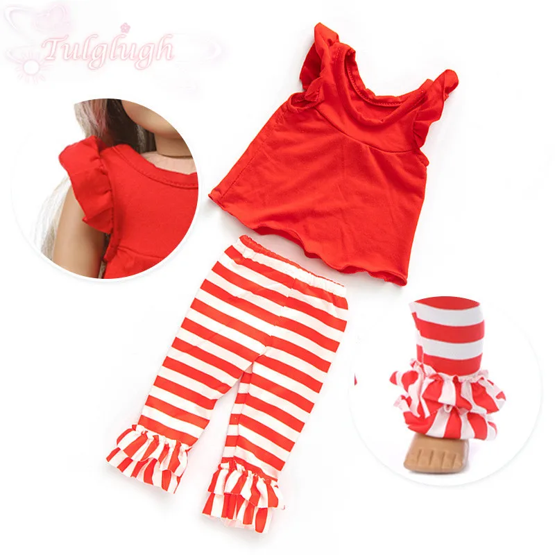 

Born New Baby Fit 18 inch 43cm Doll Clothes Accessories Red T-shirt Stripe Pants Suit For Baby Birthday Gift