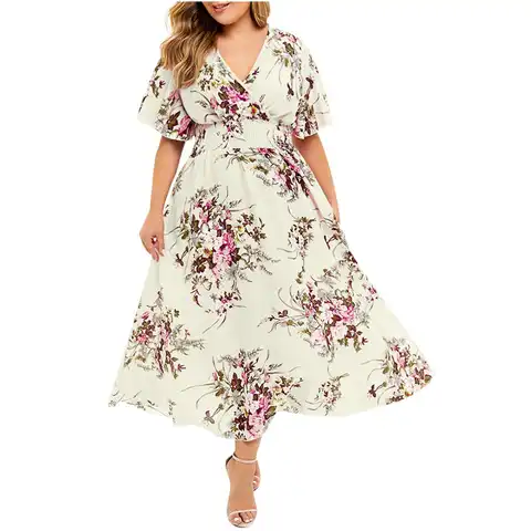 Женское размера плюс XL-5XL, с Цветочным Шифоновое платье с цветами, летнее, в городском стиле