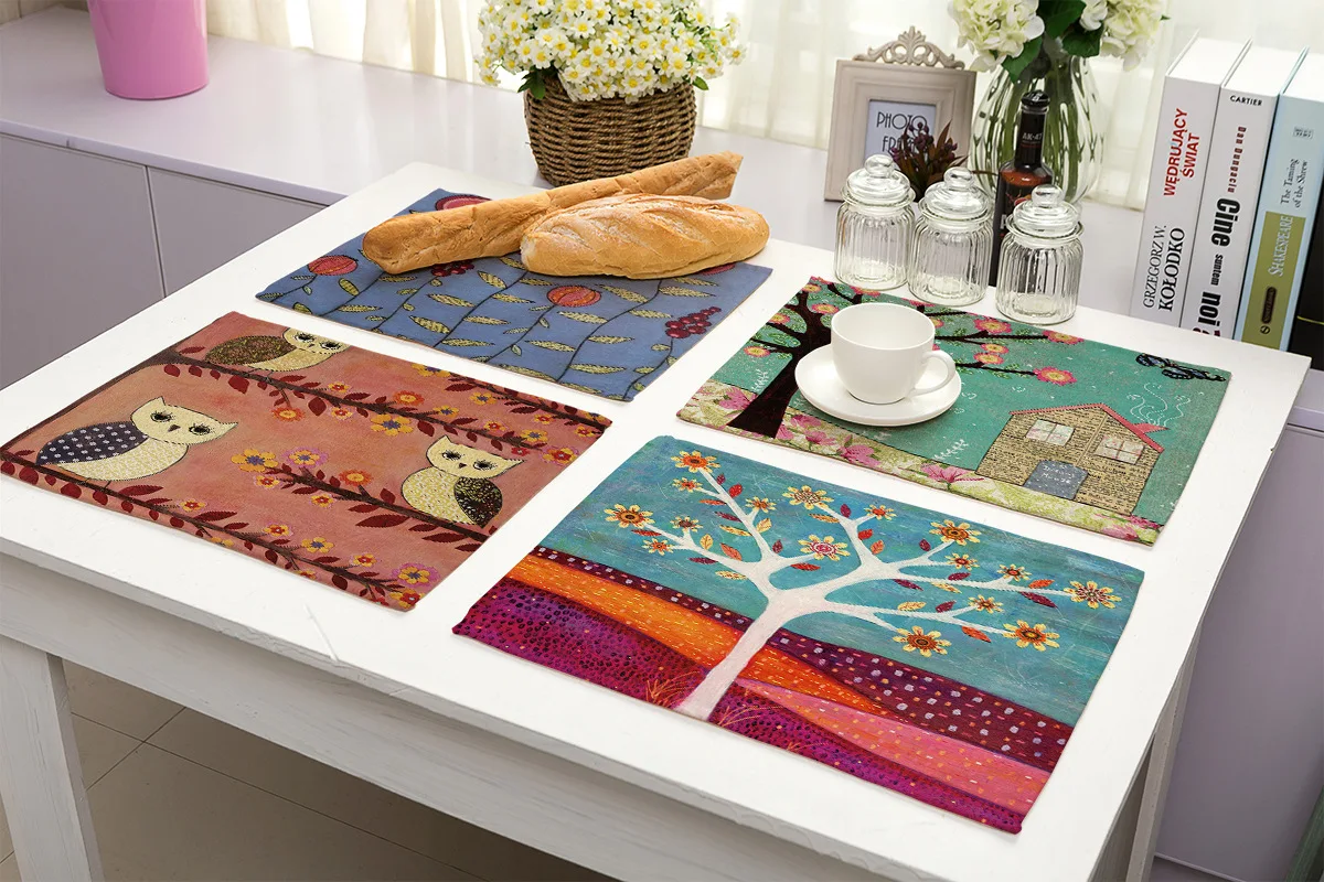 Мультяшное Дерево жизни птица цветок дизайн кухонные подставки для обеденного