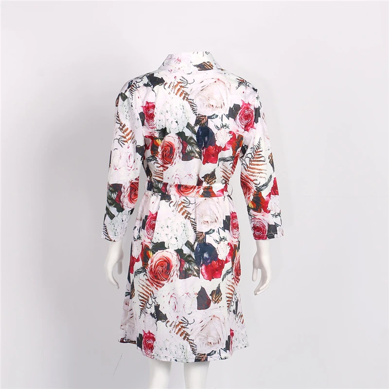 

Pregnant Woman Bathrobe Sleeping Pajamas Wear Flower Printed Long Sleeve Lace-up Waist Nightclothes Casual Loose Dress