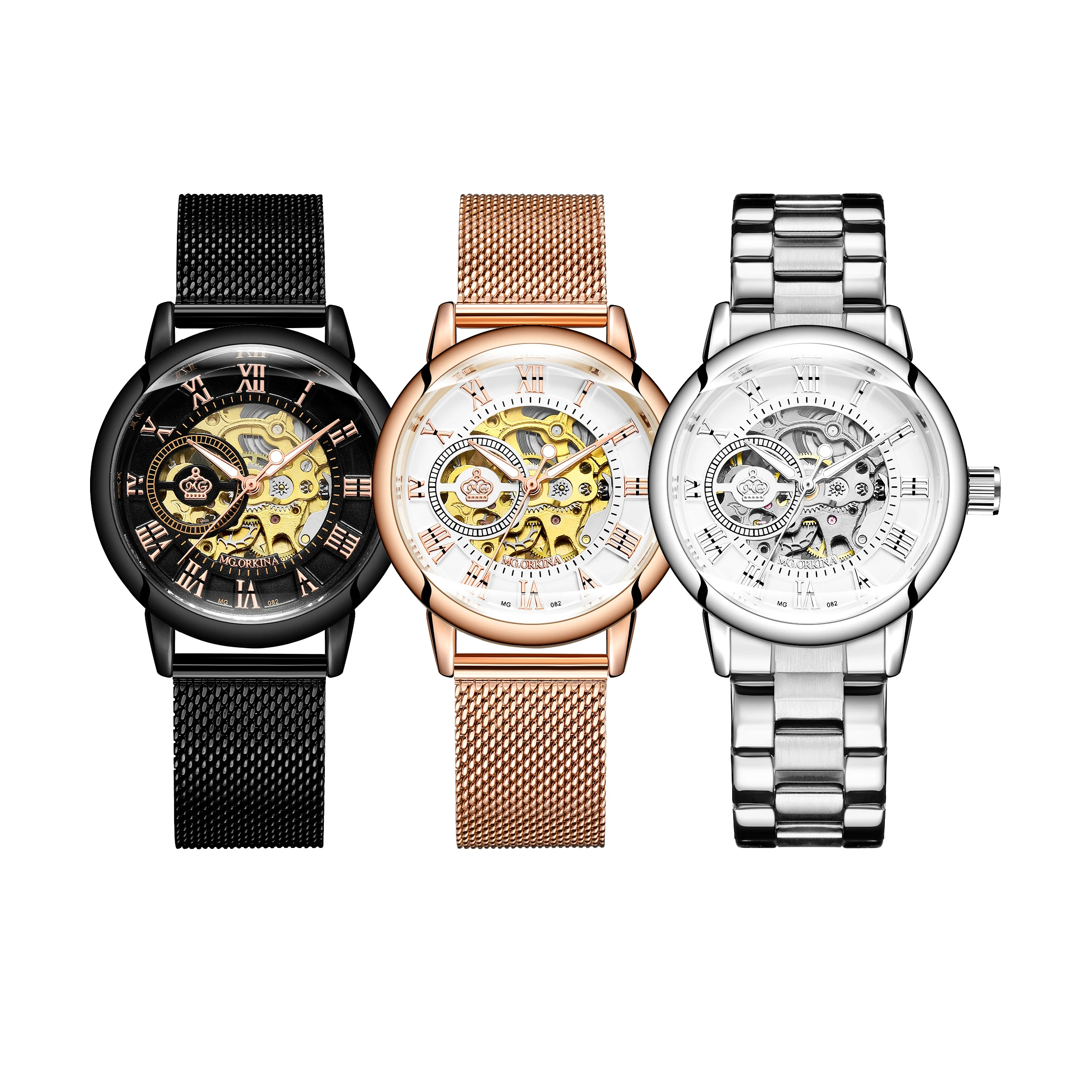 

Mechanical Women Bracelet Watch Skeleton Automatic Wristwatch Mesh Stainless Steel Band Female Clock Chic Reloj Mujer