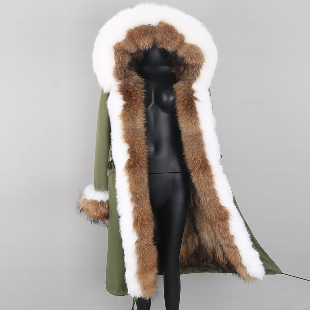 

2021 New Women Winter Jacket X-Long Parka Natural Silver fox color matching WarmThick Real Fox Fur Coat Female Parka Streetwear