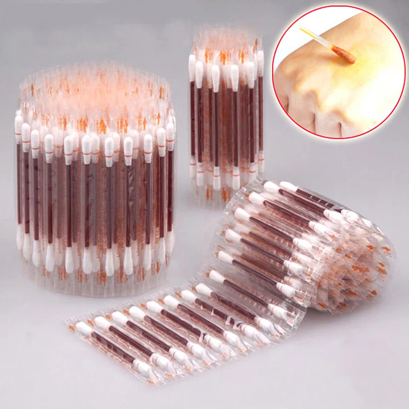

10 Pcs Home Disinfection Emergency Double Head Wood Buds Tips Nose Ears Cleaning Disposable Medical Iodine Cotton Stick Swab