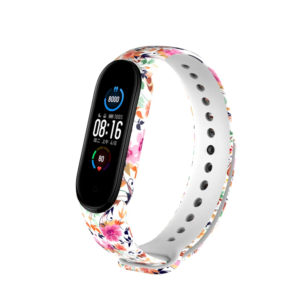 Силиконовый ремешок для Xiaomi Mi band 5 4 мягкий цветной браслет с принтом xiami