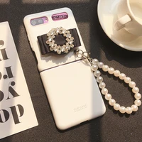 diy fashion diamond flower pearl bracket phone case for samsung galaxy z flip 5g girly folding case conque for z flip 3 funda