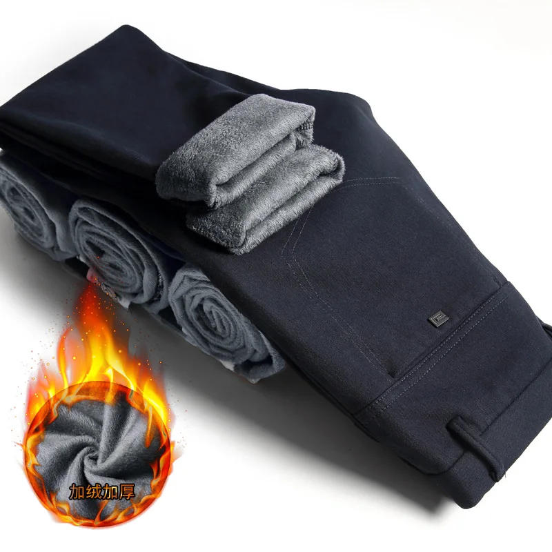 Брюки мужские флисовые стрейчевые повседневные Прямые Штаны облегающие брюки