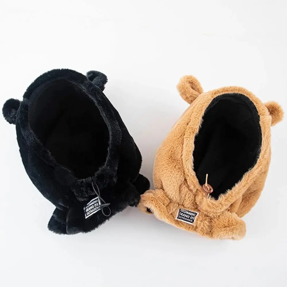 Fashion Women hat winter cute bear ear design solid color windproof warm neck scarf hat New Women Warm Protect Ears Cap
