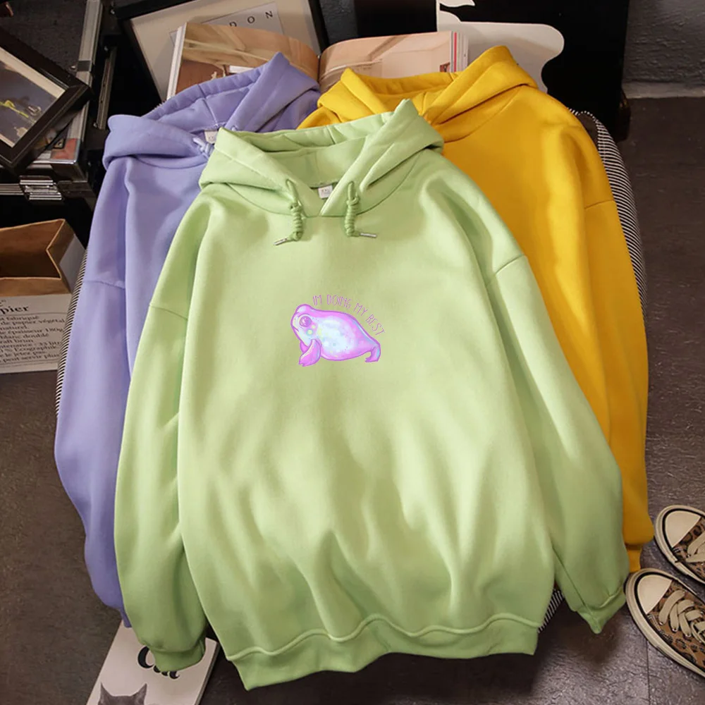 Harajuku Frog Hoodie Oversized Womens Loose Hoodies Sweatshirt Pullover Warm Kpop Clothes Vintage Sweetshirt for Girls Plus Size