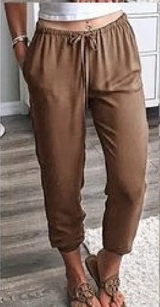 

Lugentolo Women Pants Summer Plus Size Ankle-length Drawstring Pleated Casual Fashion Loose Low Cotton Linen Womens Pants