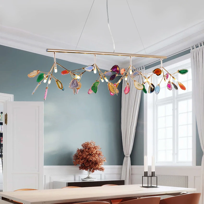 

Postmodern Agate Led Chandelier Colored Stone Piece Chandelier Nordic Creative Bedroom Light Warm Romantic Firefly Decor Light