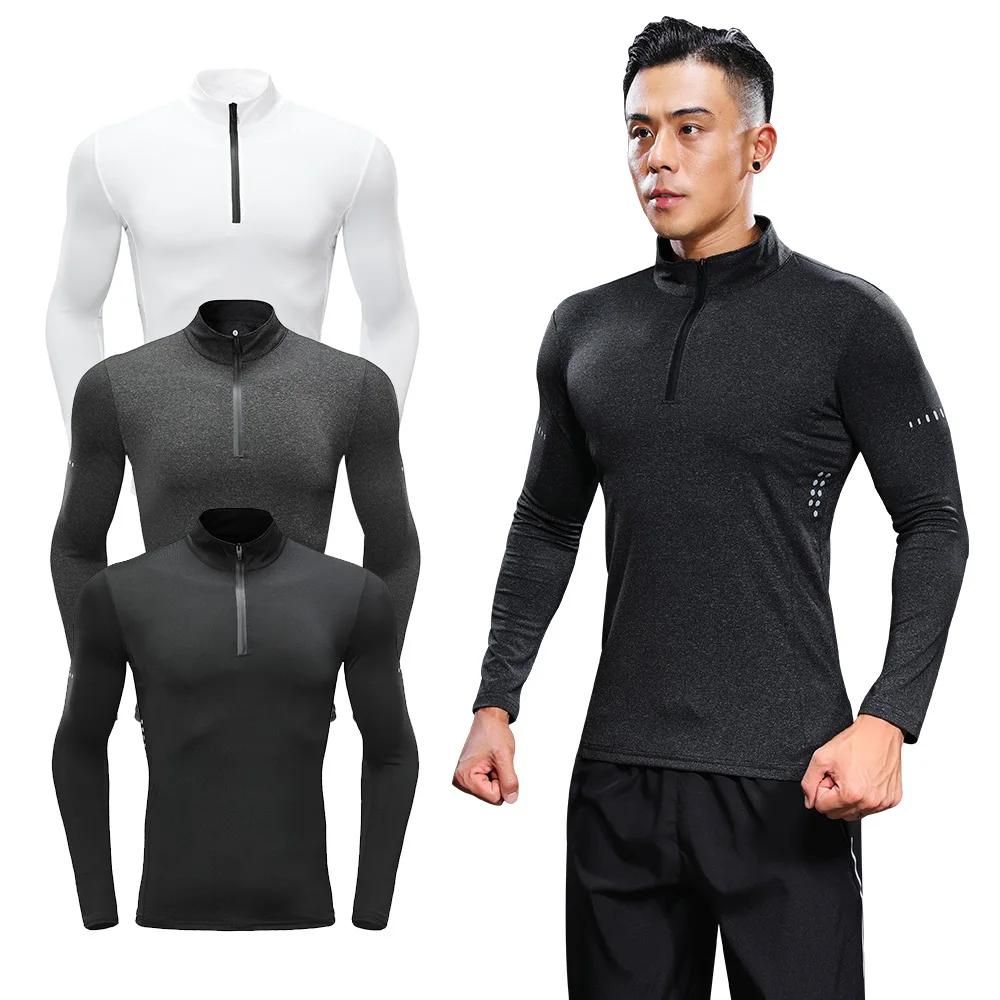 

Men's T-shirt quick-drying compression T-shirt men's fitness running breathable long-sleeved sports zipper fitness cycling suit