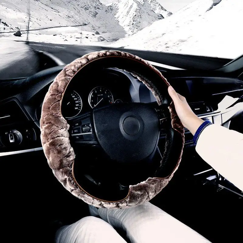 

New Car Steering Wheel Cover Winter Short Plush Round D-Shaped Steering Wheel Cover Universal 38cm Handlebar Cover Car Accessory