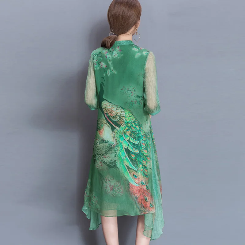 2020 Europe Summer Women Animal Print ethnic Dress Elegant Vintage Slim A-Line Plus Size Half Sleeve Office | Женская одежда