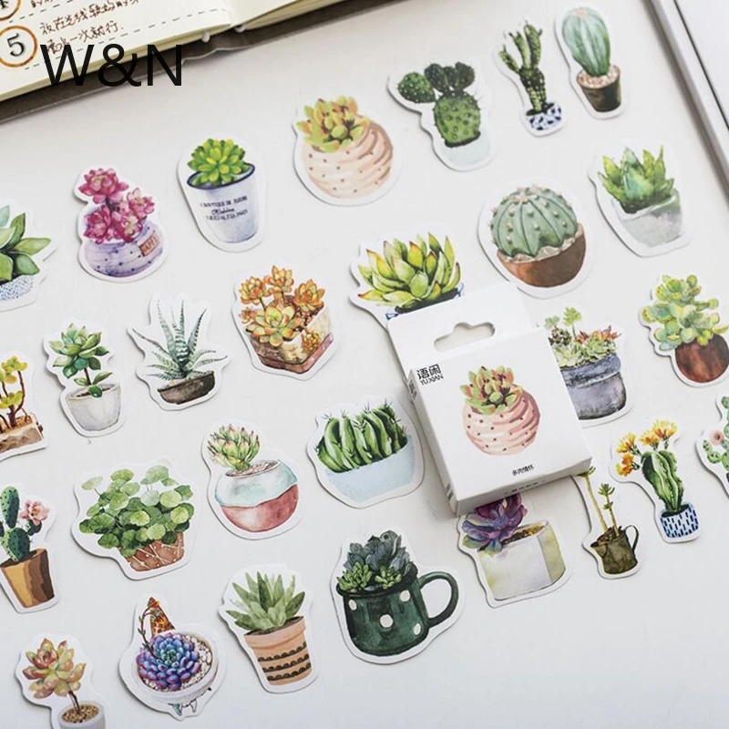 50 шт./лот кавайные наклейки с зелеными растениями и кактусами Декоративные