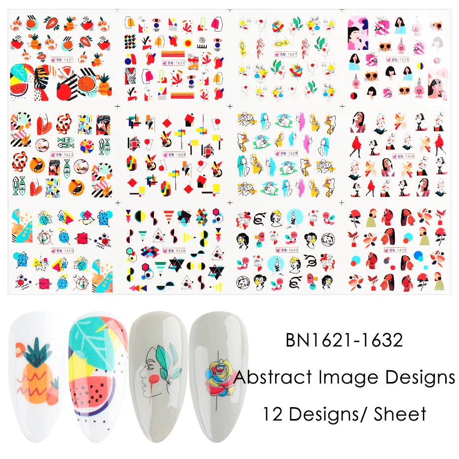 12 шт. наклейки для ногтей в виде клубники лимона фруктов абстрактное изображение