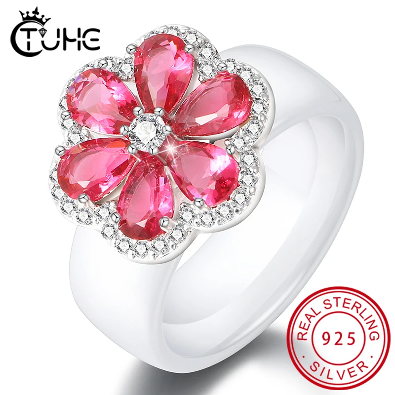 Женское керамическое кольцо элегантные кольца в форме Красного цветка с