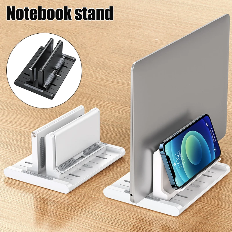 

Hot Sale Adjustable Vertical Laptop Stand For Desk Notebook Holder With Phone Stand and Adjustable Width Multipurpose Anti Slip