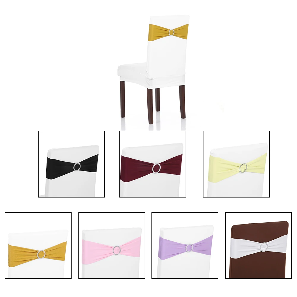 

50PCS Wedding Decorations Elastic Spandex Chair Cover Sashes Bows Elastic Chair Bands With Buckle Slider Sashes Bows 7 Colors