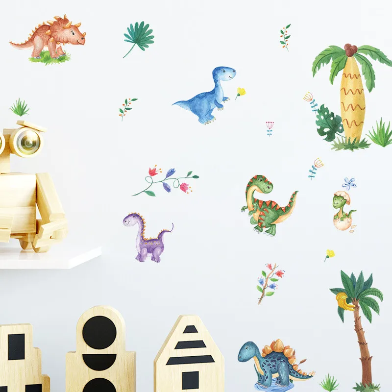 

Динозавров стены Стикеры s для детской комнаты с мультяшным Животные динозавр виниловые наклейки на стены для маленьких мальчиков декорати...