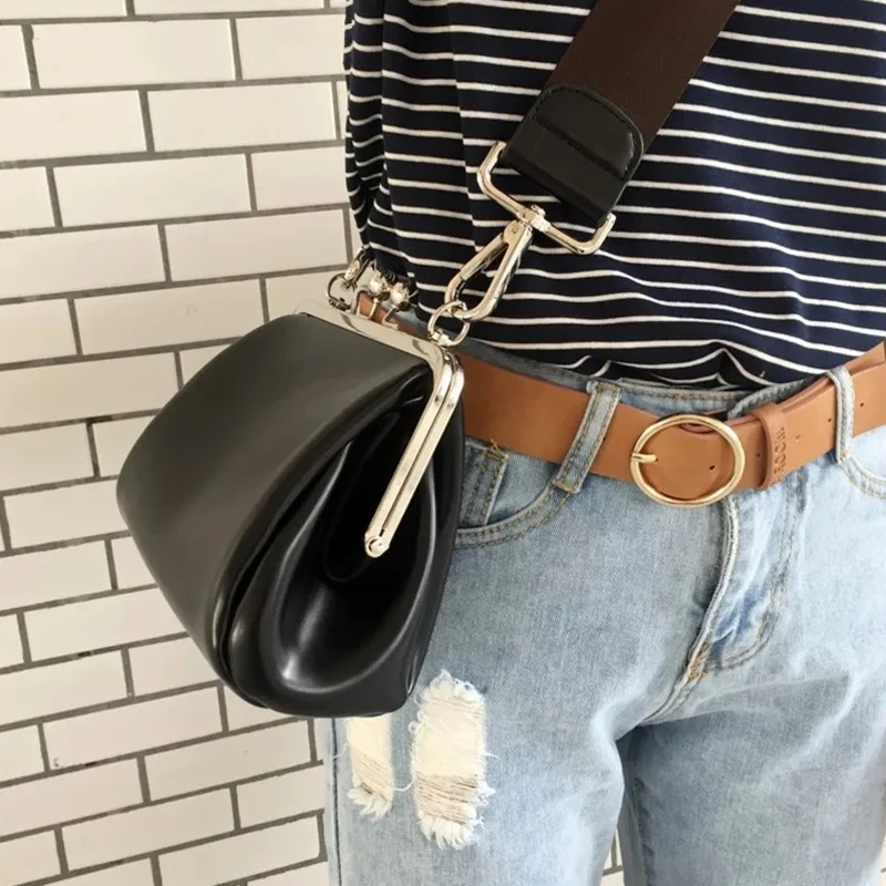 

Luxury Clip Women's Crossbody Bags PU Leather Designer Wide Strap Shoulder Bag Large Shell Messenger Bag Ladies Fashion Purses