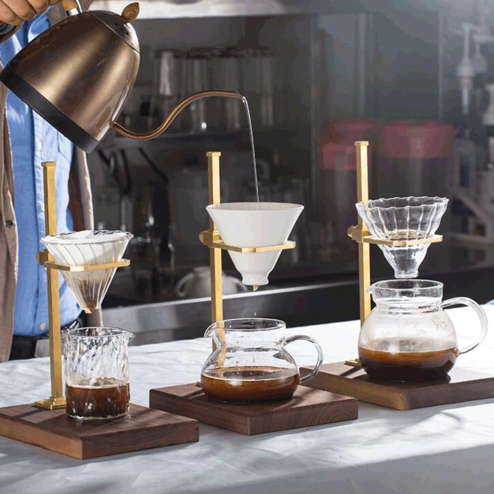 

Practical Pour Over Coffee Dripper with Wood Base Stand for Coffee Lovers