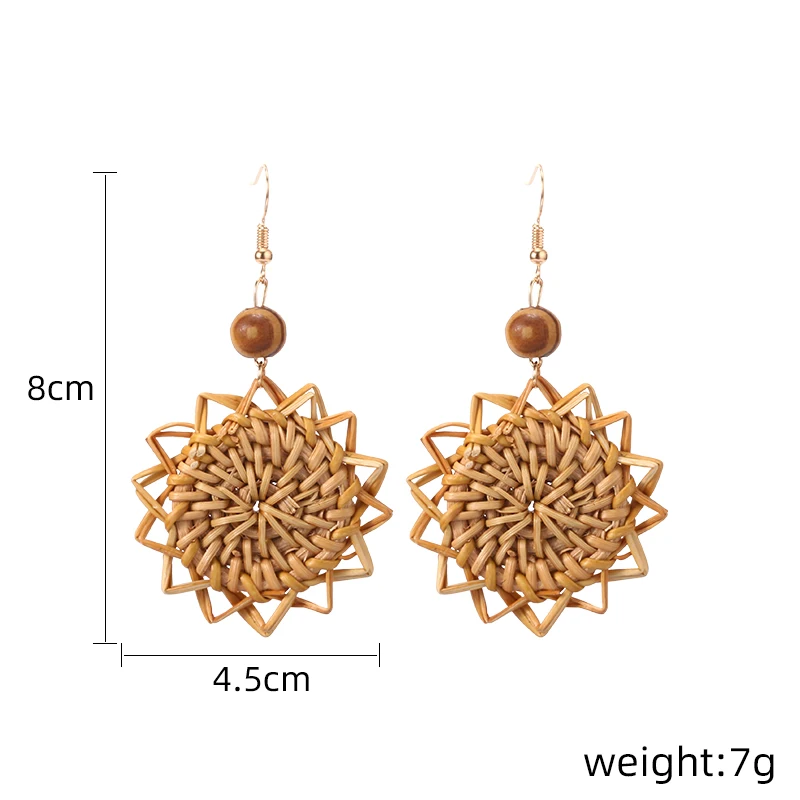 Богемное ротанговое плетение Висячие серьги для женщин ручной работы плетеная