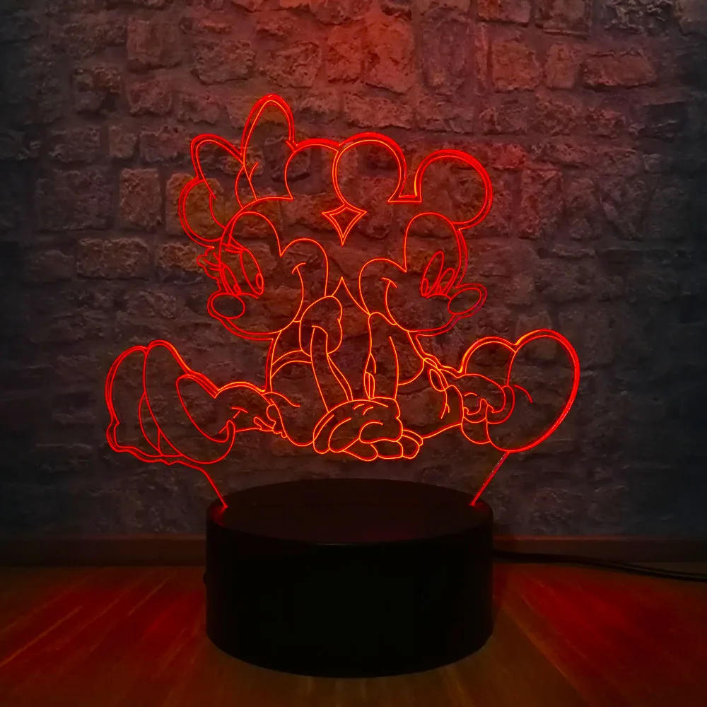3D лампа Микки Маус Минни друзья светодиодный ночник 7 цветов Изменение USB База переключатель Рождественские декоративные детские игрушки подарок