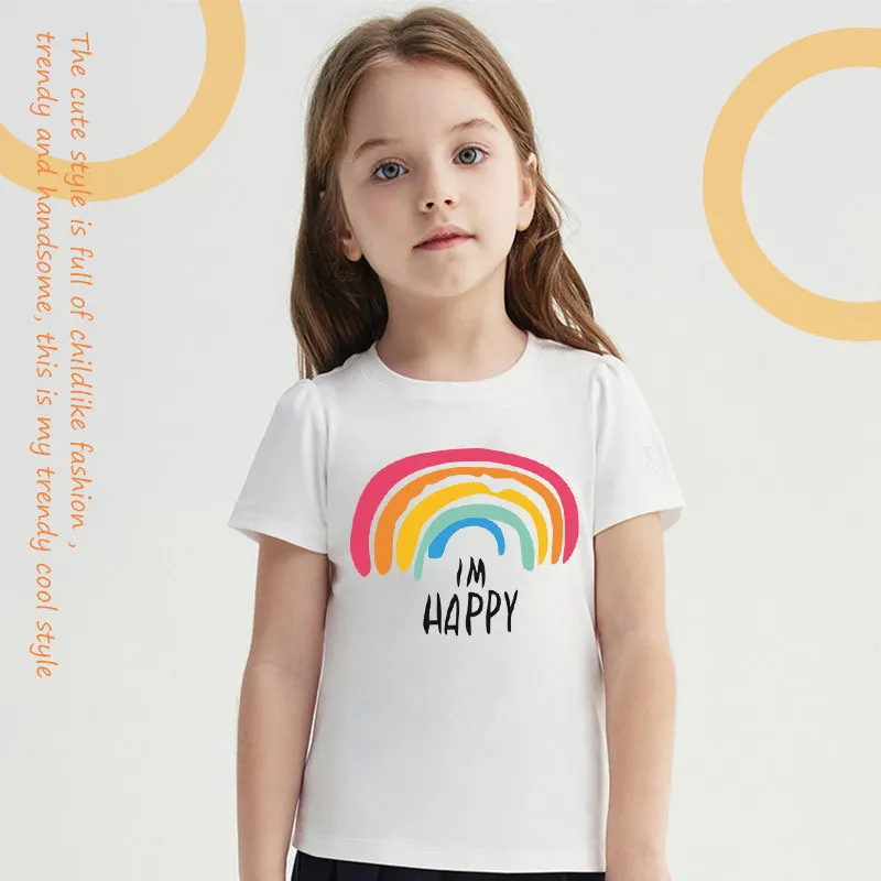 

Rainbow Printed t-shirt Summer Short Sleeve Children's clothes for girls 8_9 roupas infantis masculino kids designer