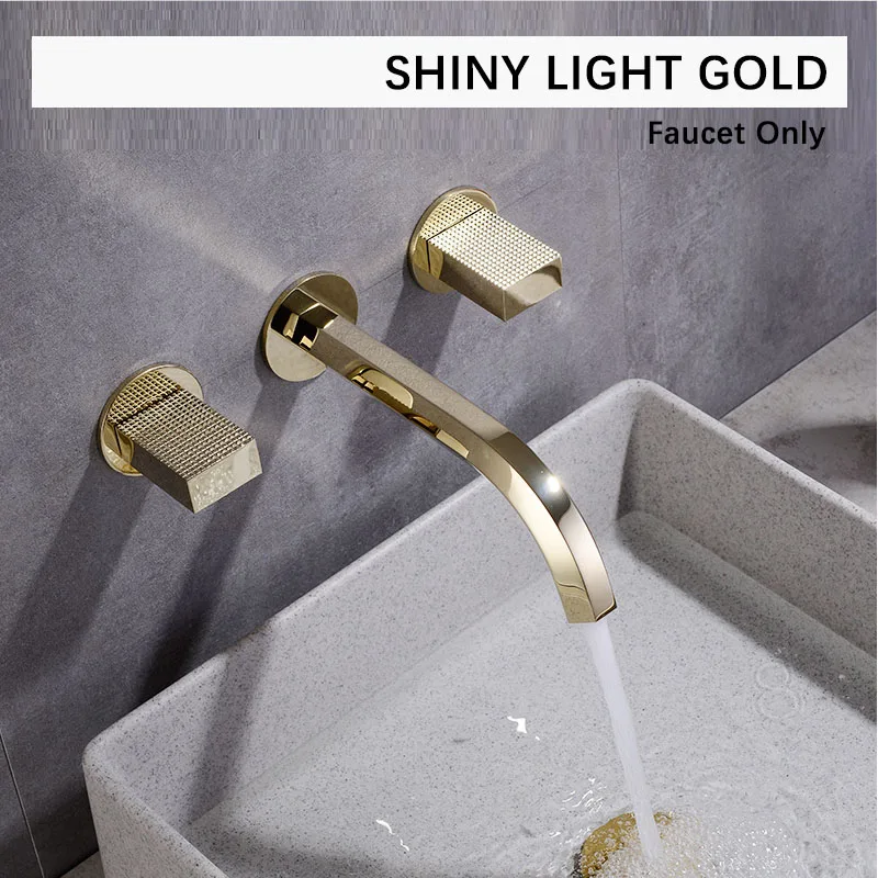 Shiny Light Gold Роскошный смеситель для раковины из цельной латуни для ванной комнаты, смеситель для горячей и холодной воды, Полировочный хромированный светильник из розового золота, золотой двойной Handel ML8090 - Цвет: Shiny Light Gold