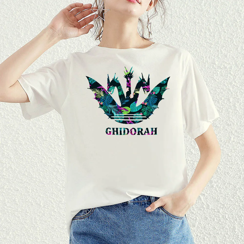 QIM 100% хлопок летняя одежда футболка Женская печать свободная мода лето Ghidorah