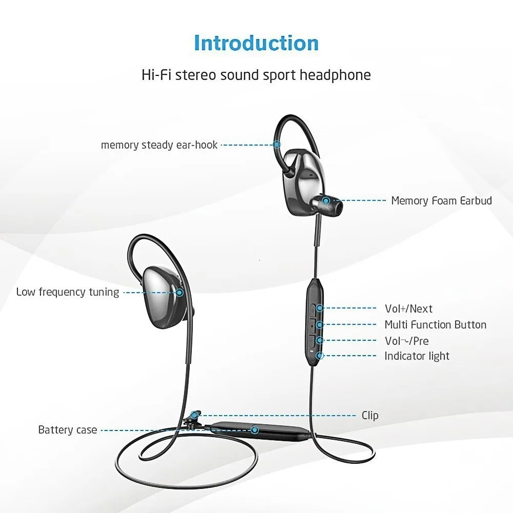 Bluetooth наушники с регулируемыми басами Беспроводные спортивные 4 2 микрофоном